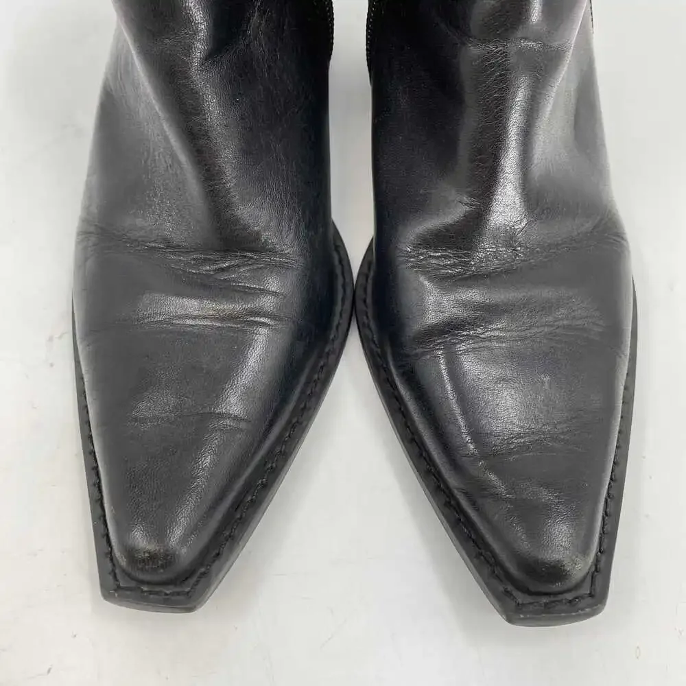 Apostrophe Black Leather Pointed Toe Ankle Booties | Size 8